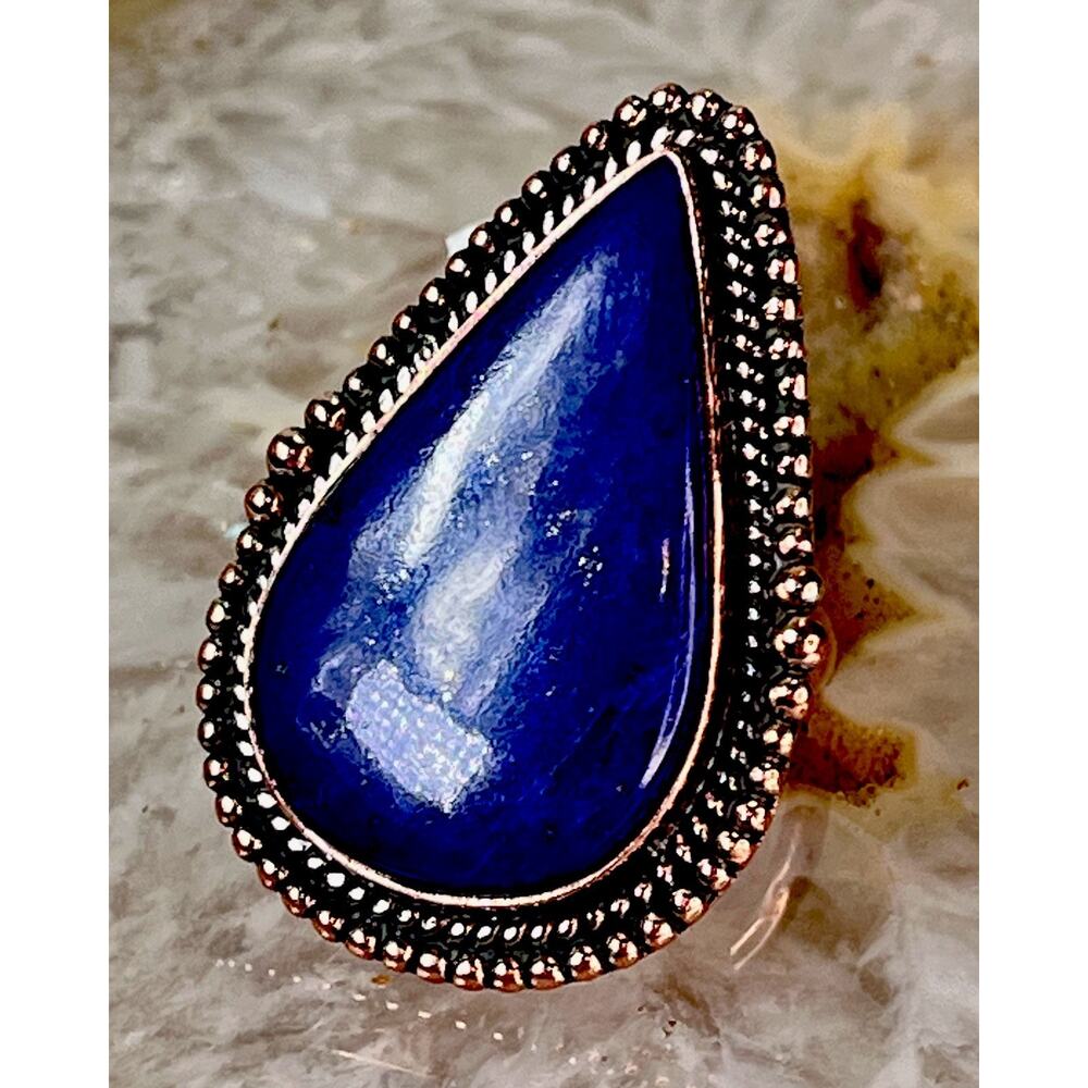 Large Southwestern Lapis Lazuli Copper Statement Ring Adjustable Size NEW - Picture 5 of 16